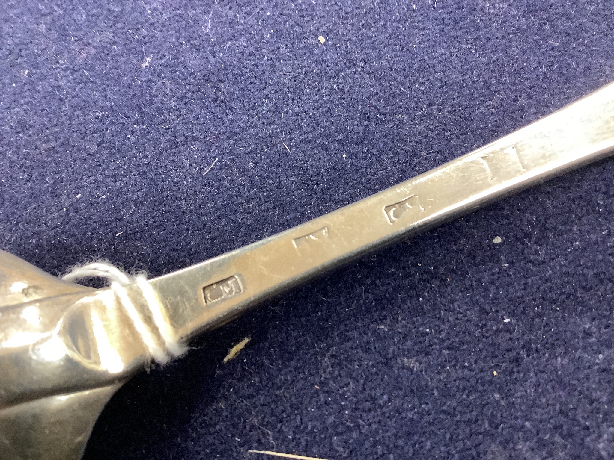 A rare 18th century Scottish provincial silver Hanovarian pattern tablespoon, Colin Mitchell, Canongate, c.1740, with engraved monogram, 20.5cm, 74 grams.